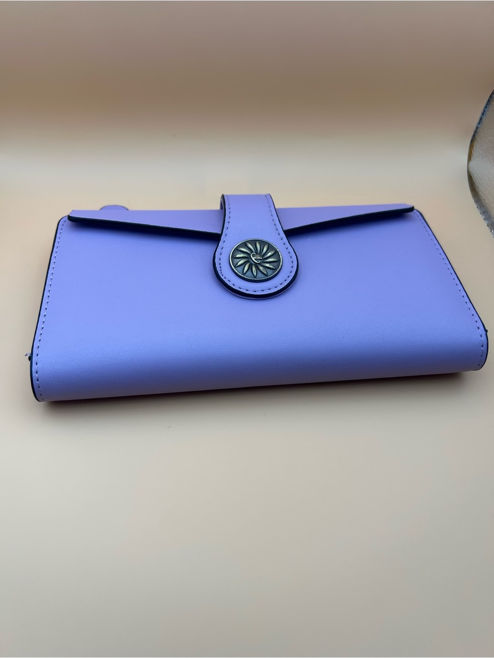 Lilac Women's Clutch Wallet with Floral Button Detail